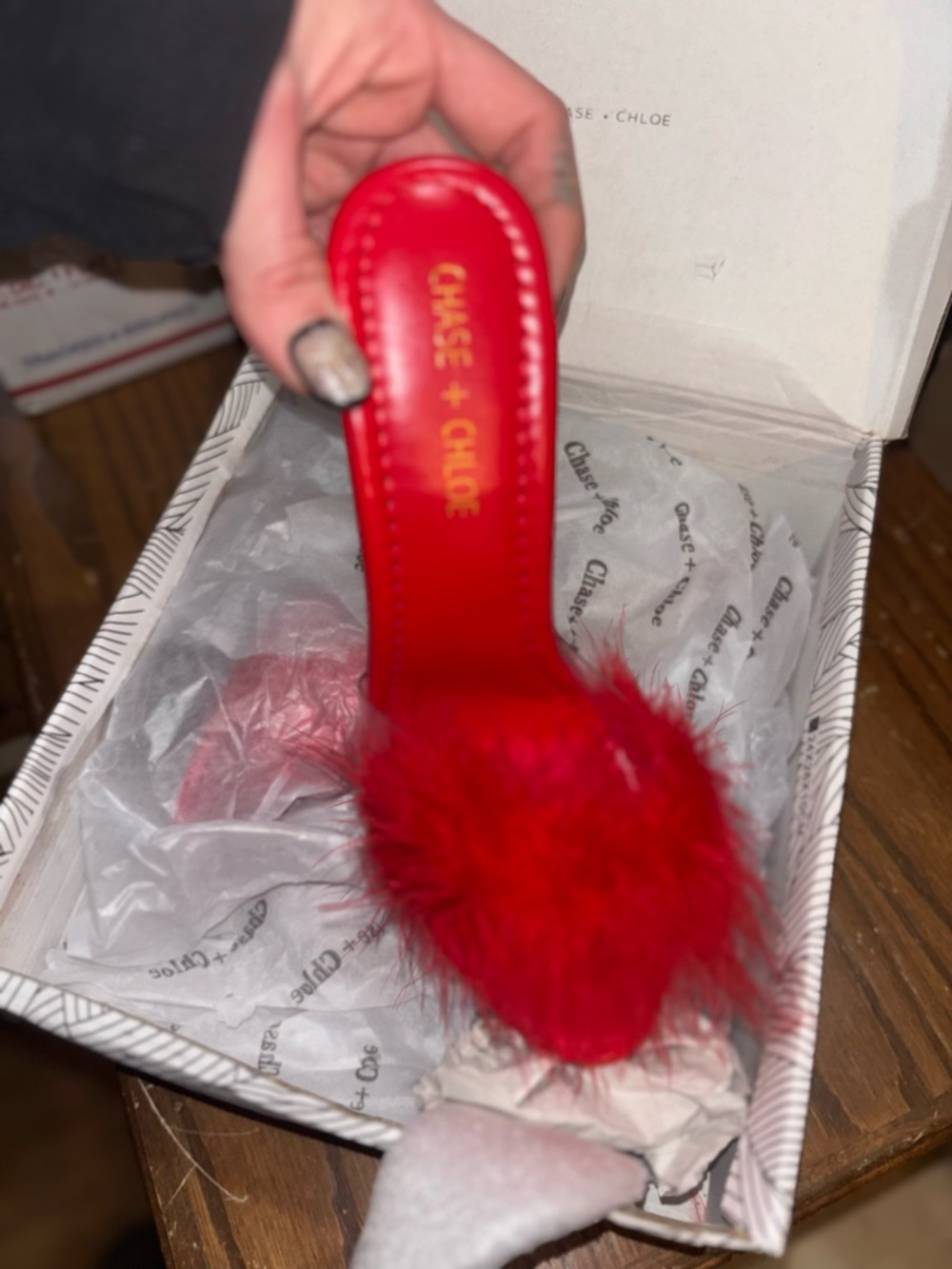 Chase + Chloe high heel feather slipper shoes - Picture 3 of 7